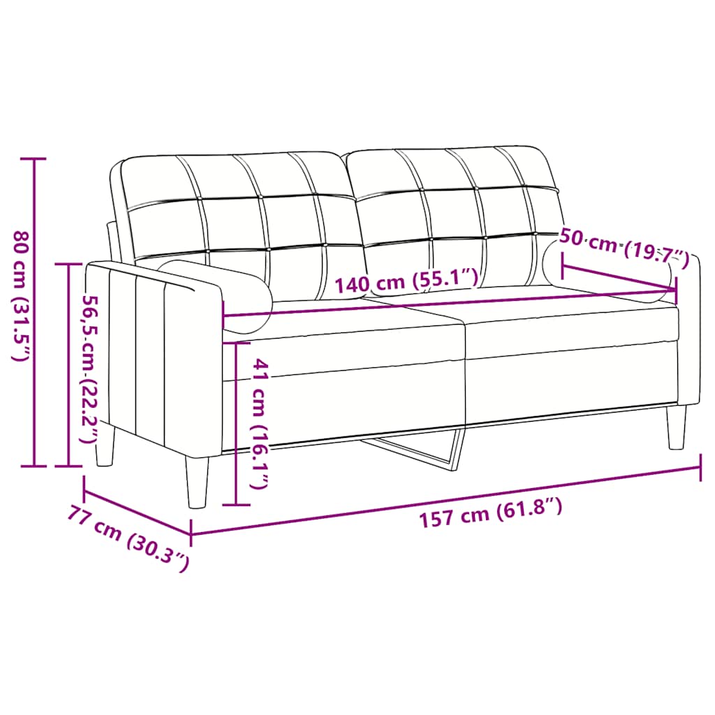 vidaXL 2-osobowa sofa z poduszkami, kremowa, 140 cm, aksamit