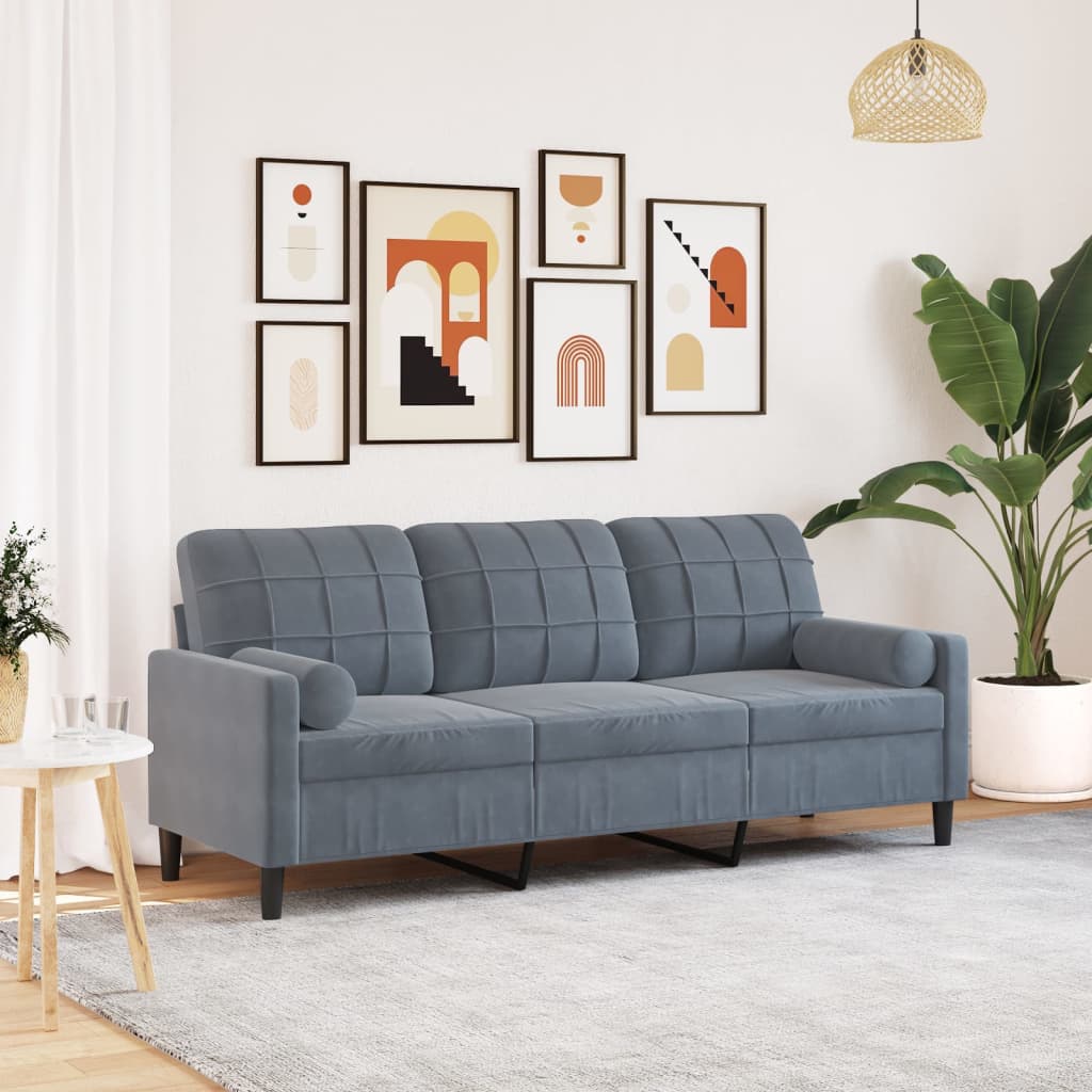 vidaXL 3-osobowa sofa z poduszkami, ciemnoszara, 180 cm, aksamit