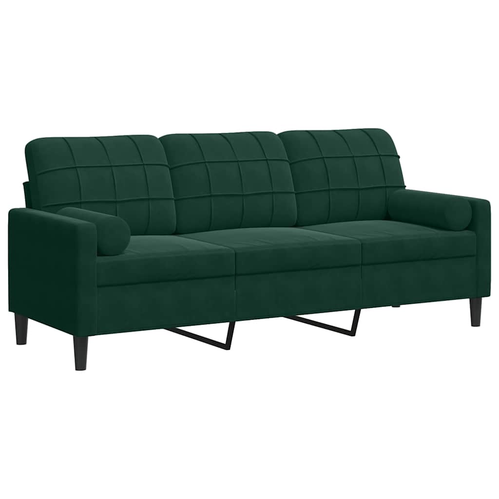 vidaXL 3-osobowa sofa z poduszkami, ciemnozielona, 180 cm, aksamit