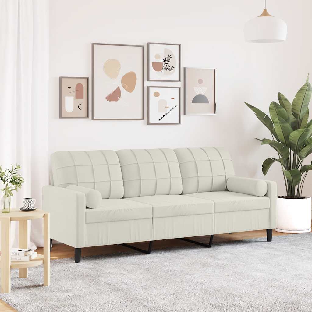 vidaXL 3-osobowa sofa z poduszkami, kremowa, 180 cm, aksamit