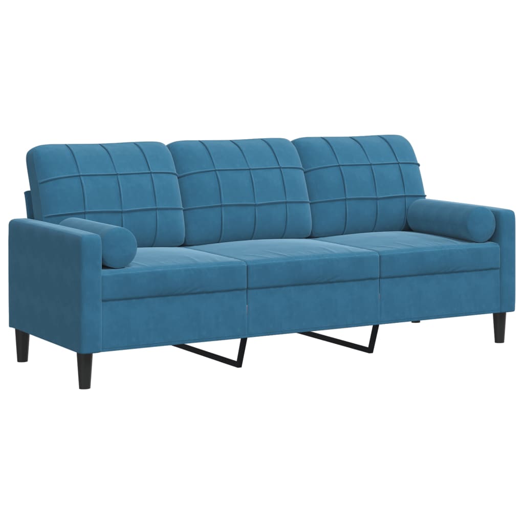 vidaXL 3-osobowa sofa z poduszkami, niebieska, 180 cm, aksamit