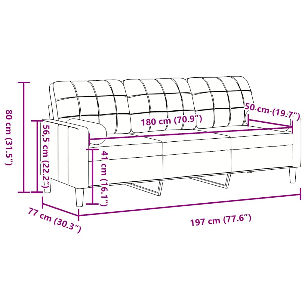 vidaXL 3-osobowa sofa z poduszkami, niebieska, 180 cm, aksamit