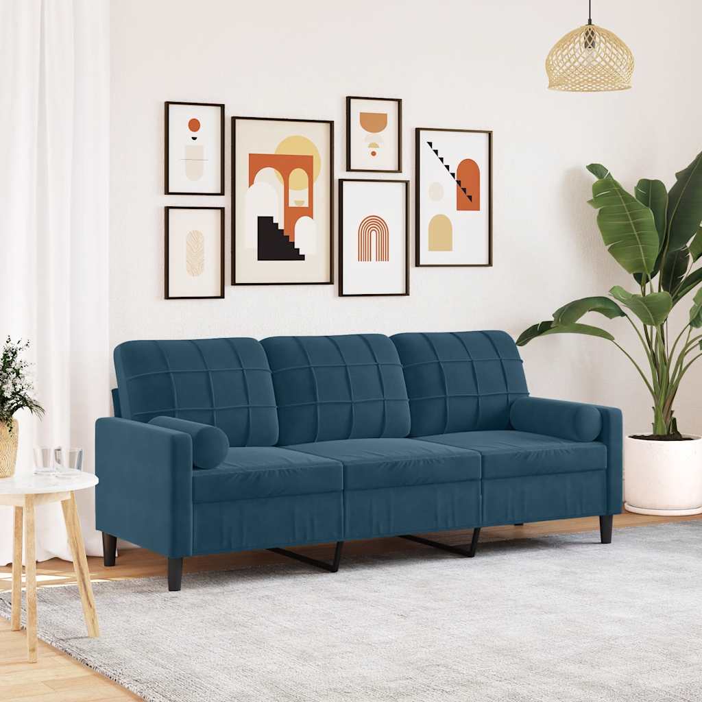 vidaXL 3-osobowa sofa z poduszkami, niebieska, 180 cm, aksamit