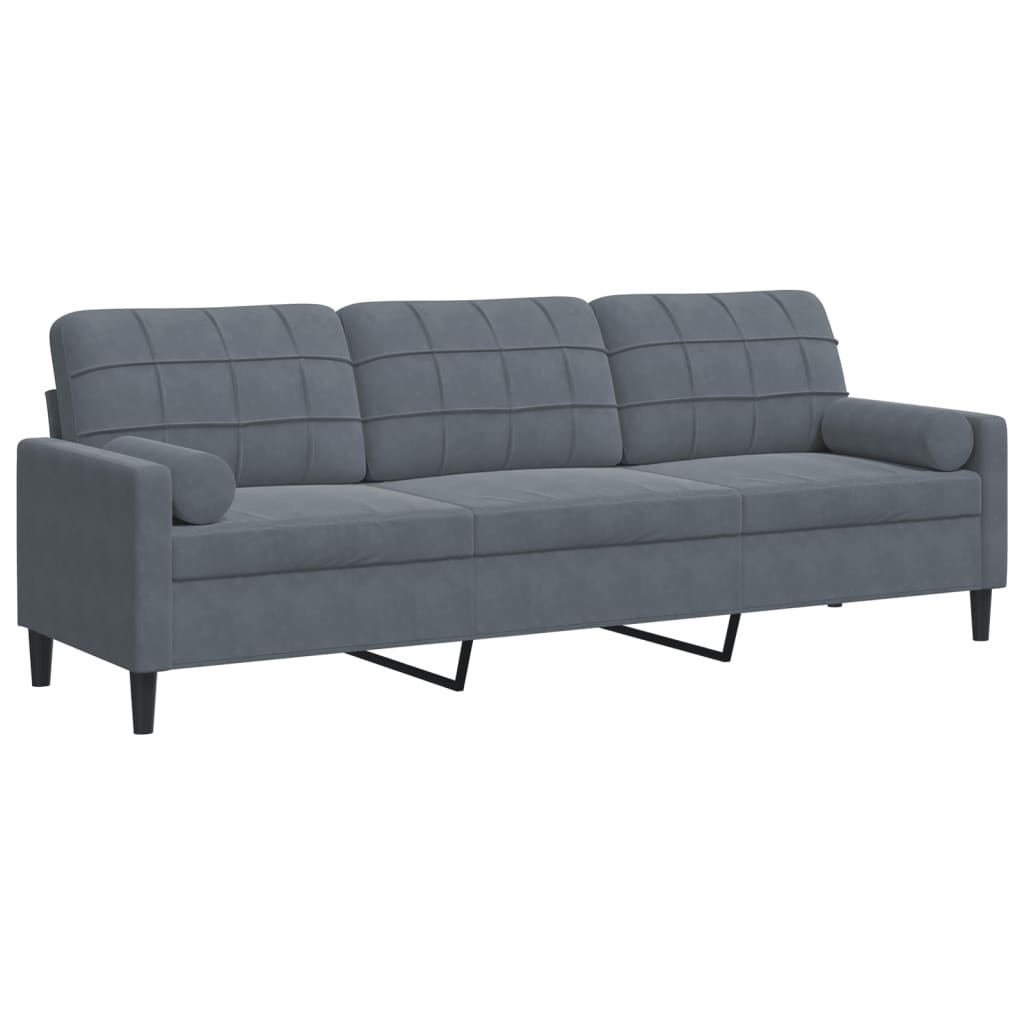 vidaXL 3-osobowa sofa z poduszkami, ciemnoszara, 210 cm, aksamit
