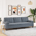 vidaXL 3-osobowa sofa z poduszkami, ciemnoszara, 210 cm, aksamit
