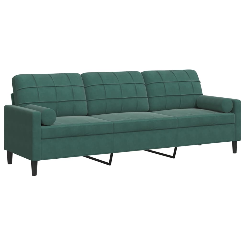 vidaXL 3-osobowa sofa z poduszkami, ciemnozielona, 210 cm, aksamit