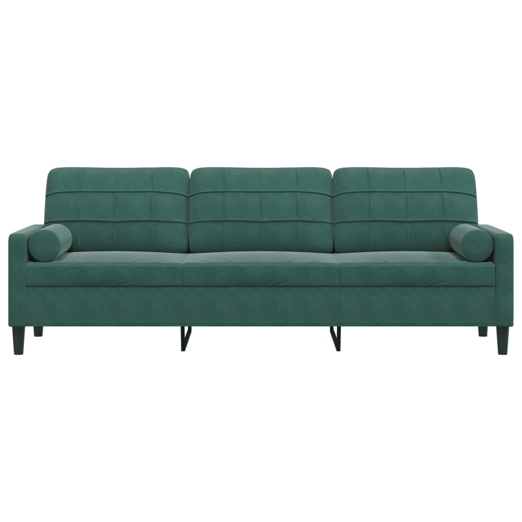 vidaXL 3-osobowa sofa z poduszkami, ciemnozielona, 210 cm, aksamit