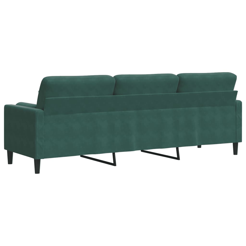 vidaXL 3-osobowa sofa z poduszkami, ciemnozielona, 210 cm, aksamit