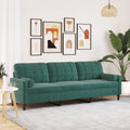 vidaXL 3-osobowa sofa z poduszkami, ciemnozielona, 210 cm, aksamit
