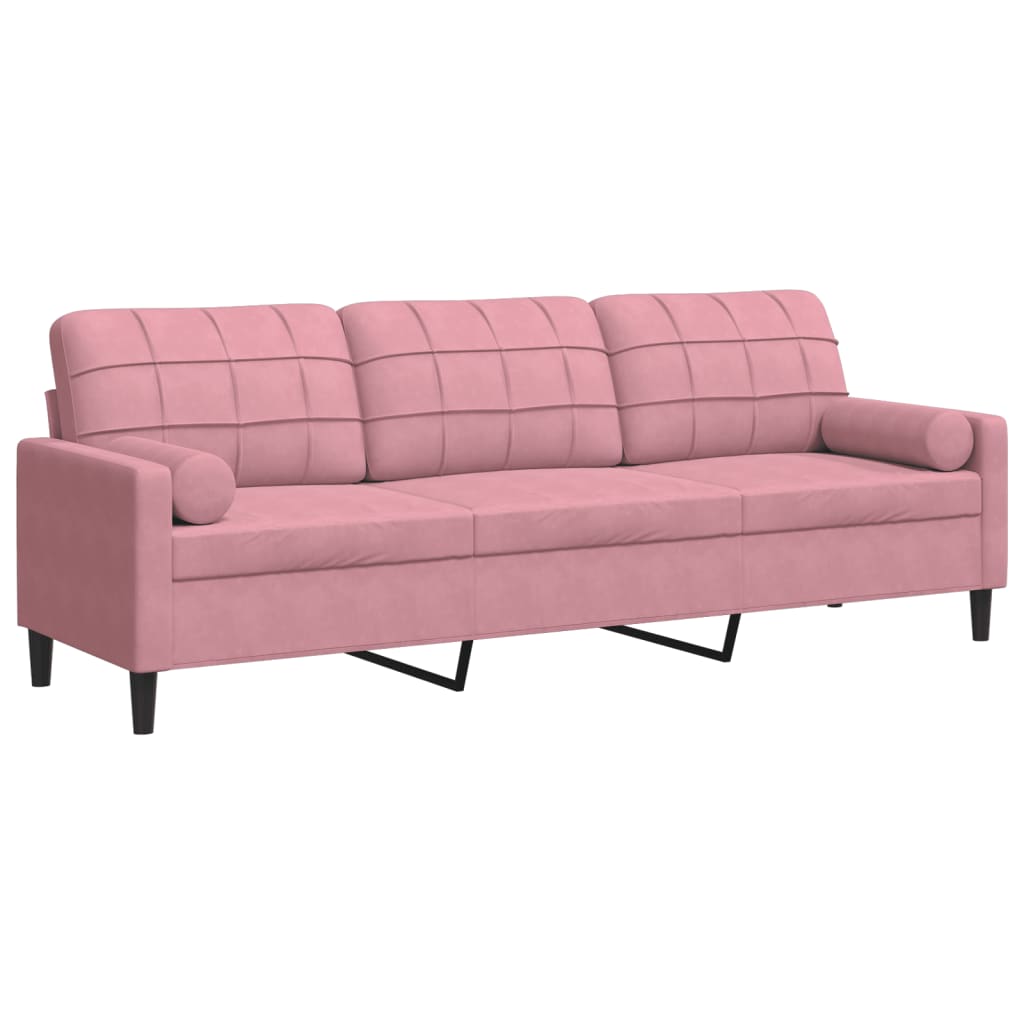 vidaXL 3-osobowa sofa z poduszkami, różowa, 210 cm, aksamit