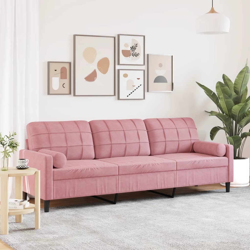 vidaXL 3-osobowa sofa z poduszkami, różowa, 210 cm, aksamit