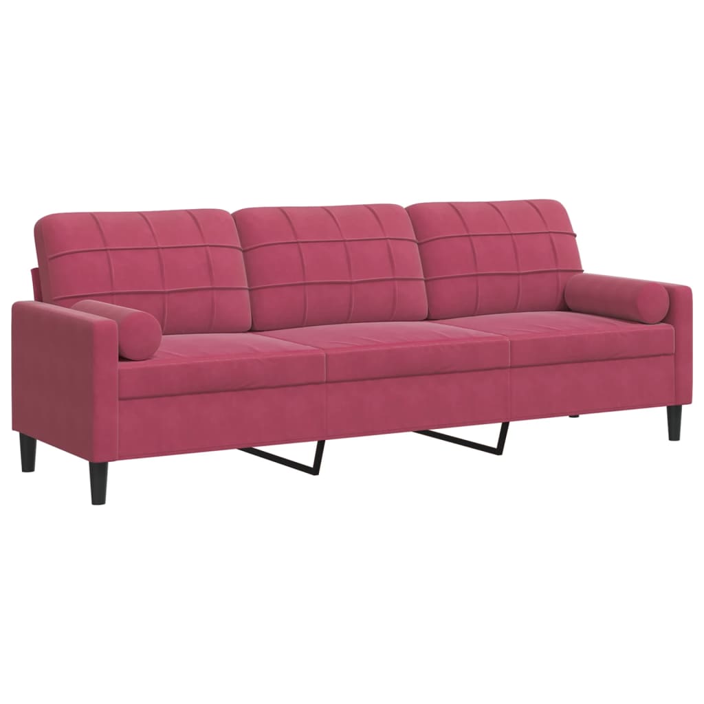 vidaXL 3-osobowa sofa z poduszkami, winna czerwień, 210 cm, aksamit