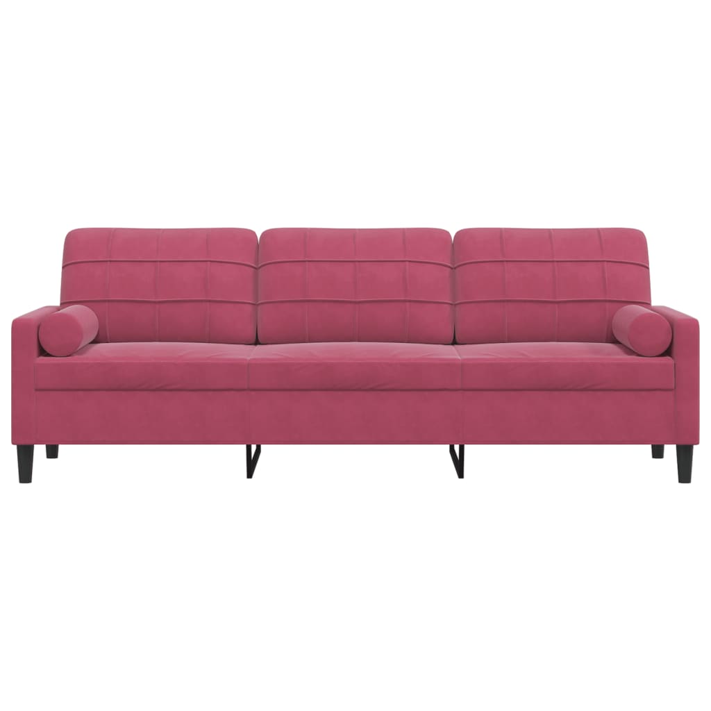 vidaXL 3-osobowa sofa z poduszkami, winna czerwień, 210 cm, aksamit