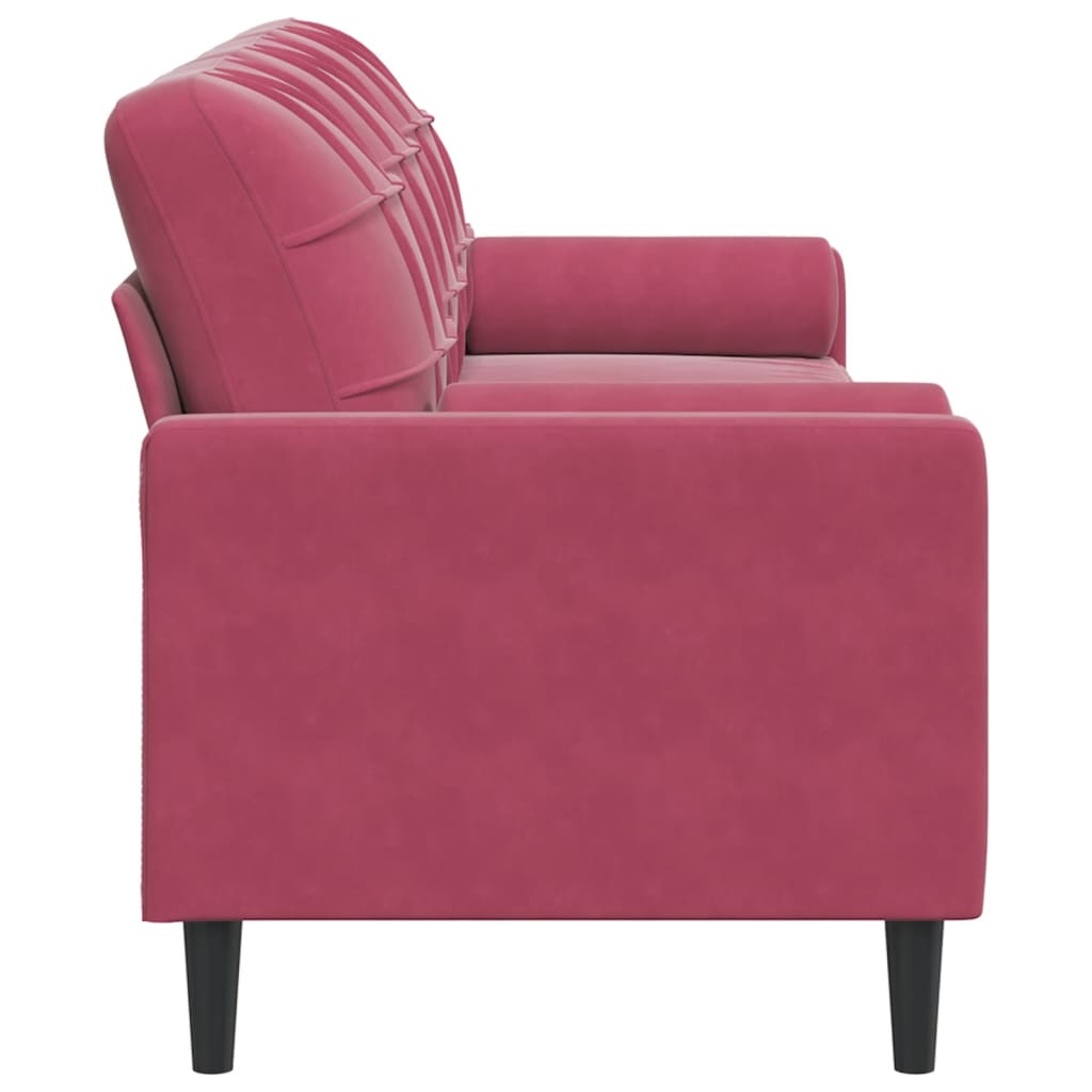 vidaXL 3-osobowa sofa z poduszkami, winna czerwień, 210 cm, aksamit