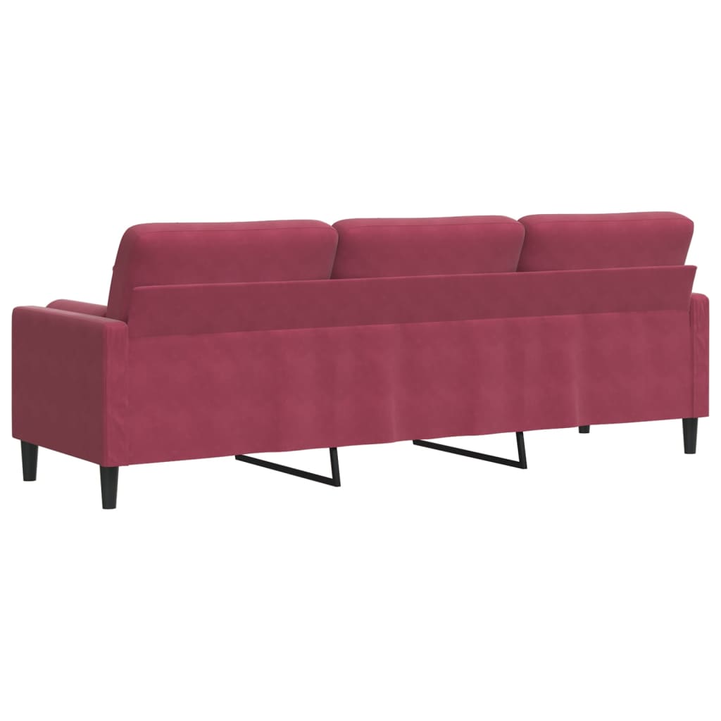 vidaXL 3-osobowa sofa z poduszkami, winna czerwień, 210 cm, aksamit