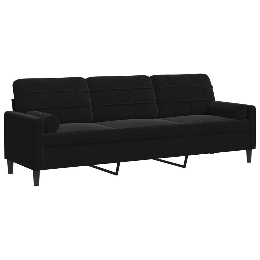 vidaXL 3-osobowa sofa z poduszkami, czarna, 210 cm, aksamit