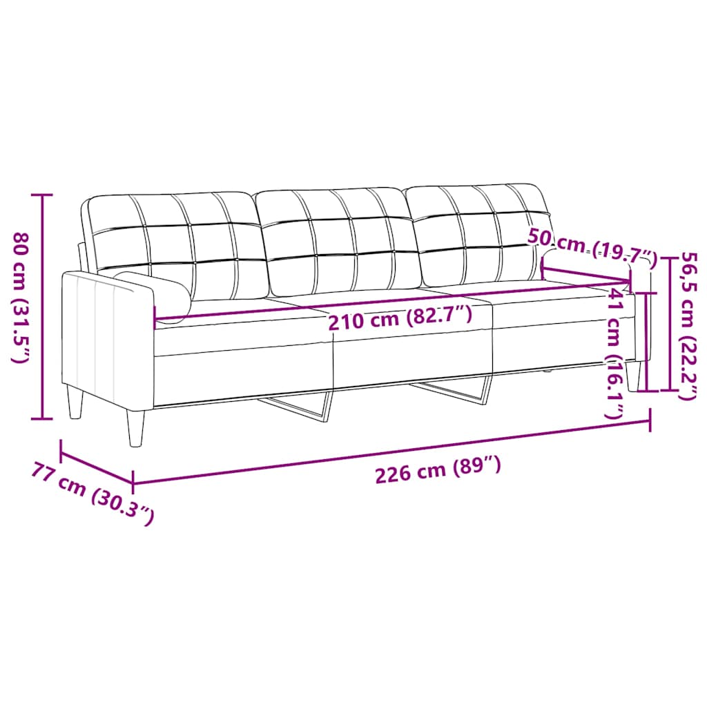 vidaXL 3-osobowa sofa z poduszkami, niebieska, 210 cm, aksamit
