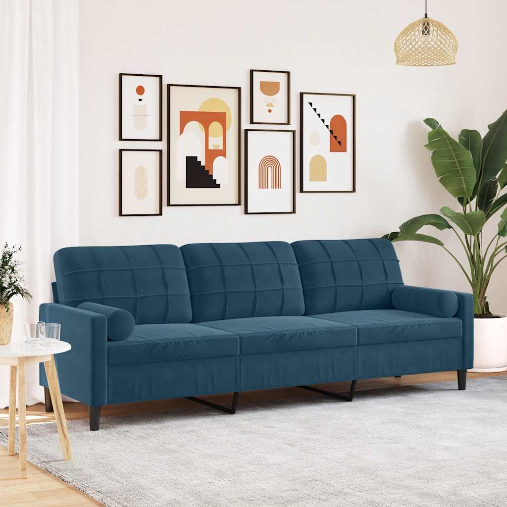 vidaXL 3-osobowa sofa z poduszkami, niebieska, 210 cm, aksamit