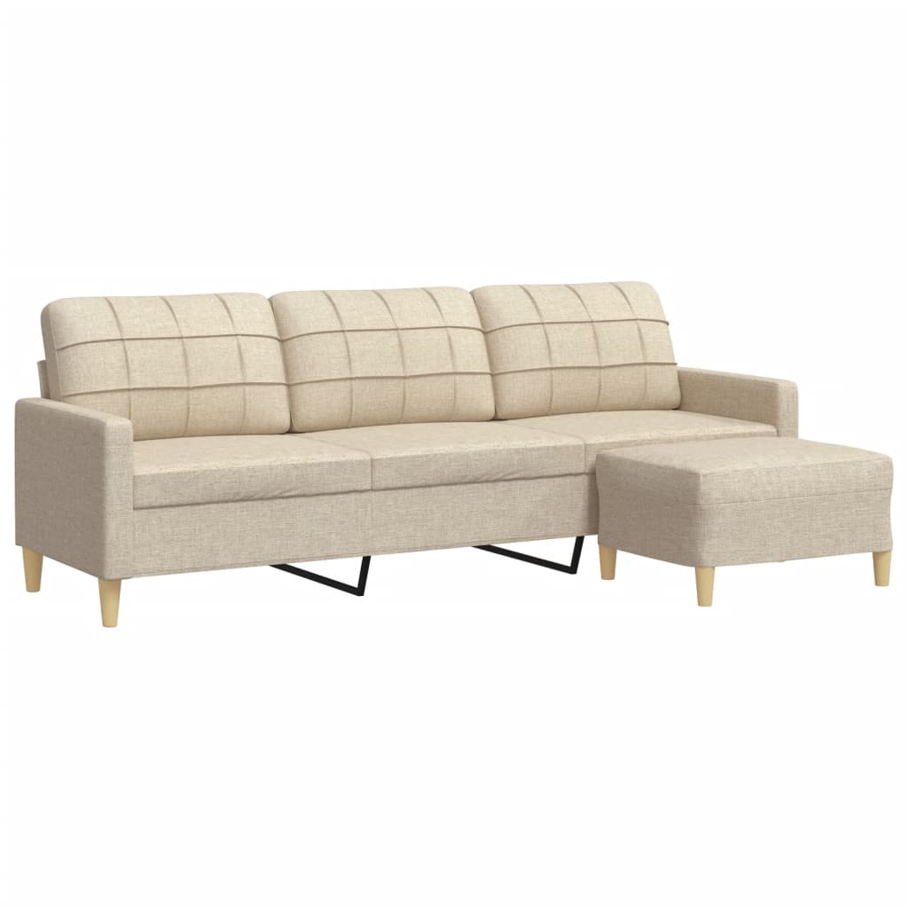 vidaXL 3-osobowa sofa z podnóżkiem, kremowa, 210 cm, tkaniną