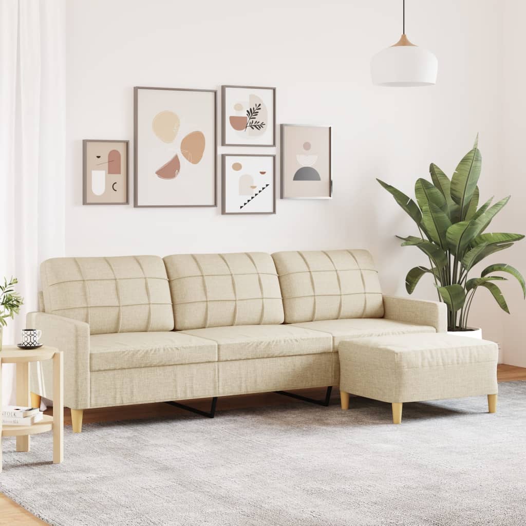 vidaXL 3-osobowa sofa z podnóżkiem, kremowa, 210 cm, tkaniną