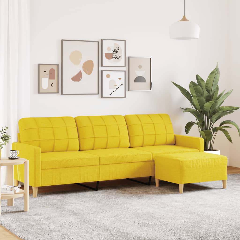 vidaXL Sofa 3-osobowa, jasnożółta, 210 cm, tapicerowana tkaniną