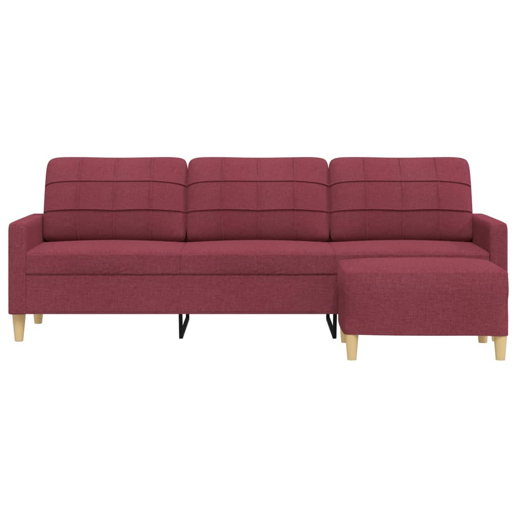 vidaXL 3-osobowa sofa z podnóżkiem winna czerwień 210 cm, tkaniną
