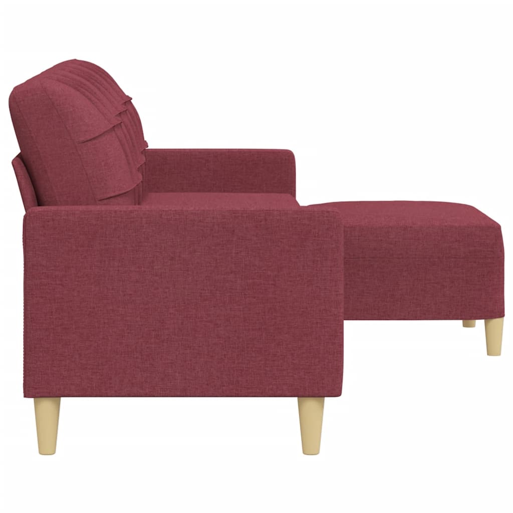 vidaXL 3-osobowa sofa z podnóżkiem winna czerwień 210 cm, tkaniną