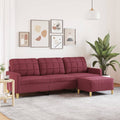 vidaXL 3-osobowa sofa z podnóżkiem winna czerwień 210 cm, tkaniną