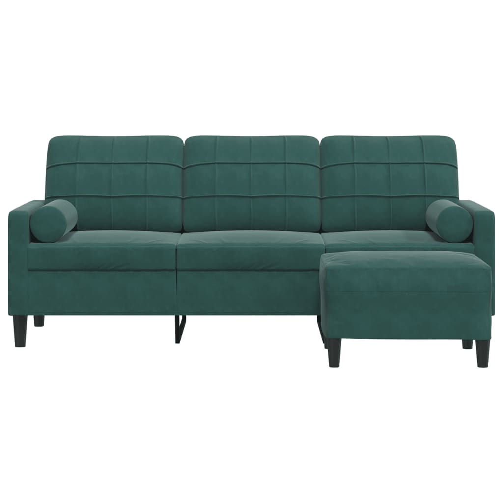 vidaXL 3-osobowa sofa z podnóżkiem, ciemnozielony, 180 cm, aksamit