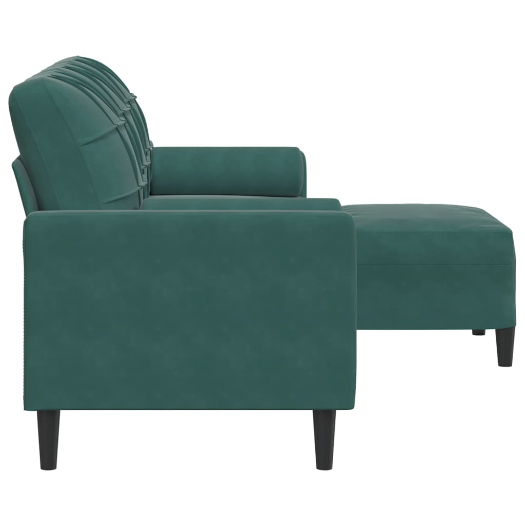 vidaXL 3-osobowa sofa z podnóżkiem, ciemnozielony, 180 cm, aksamit