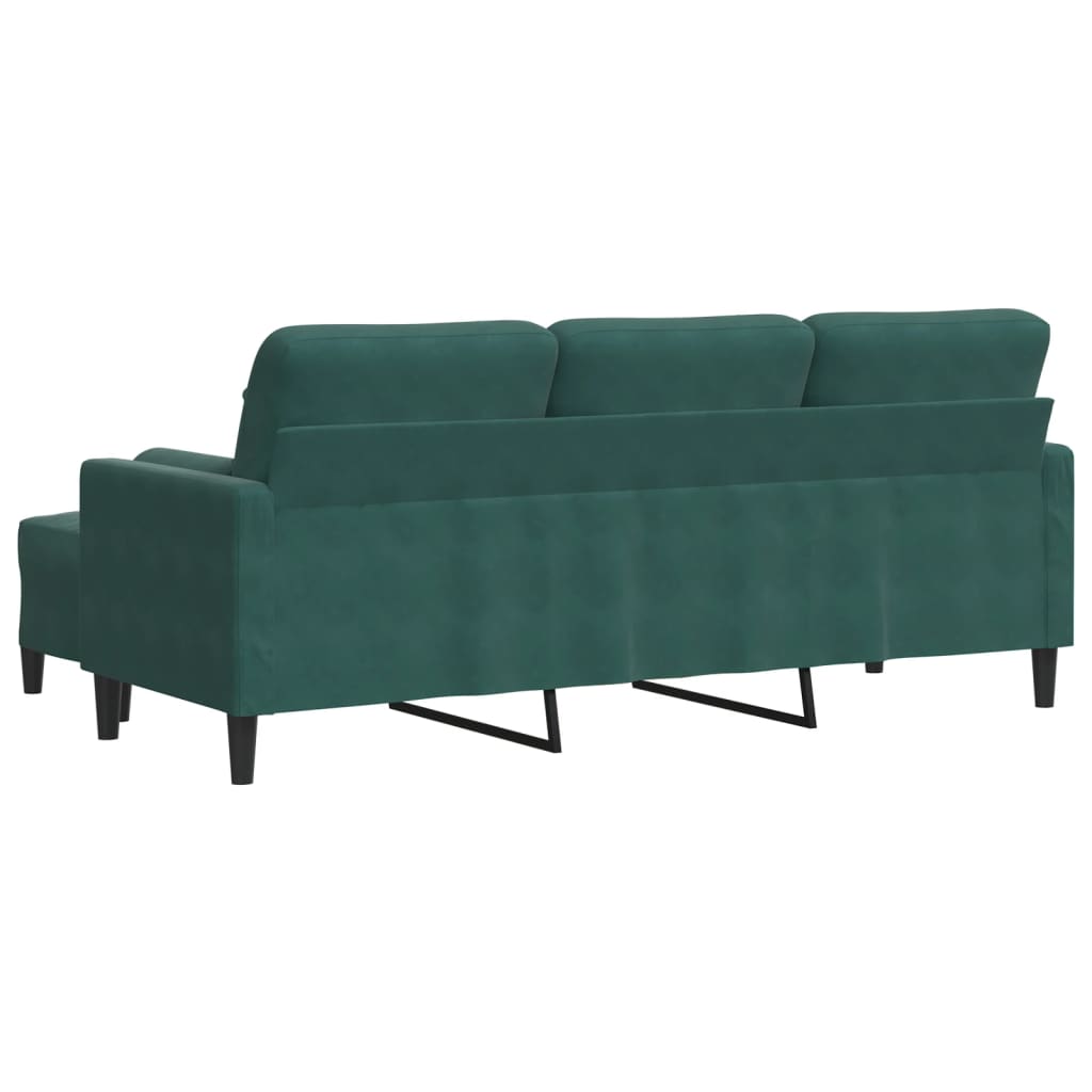 vidaXL 3-osobowa sofa z podnóżkiem, ciemnozielony, 180 cm, aksamit
