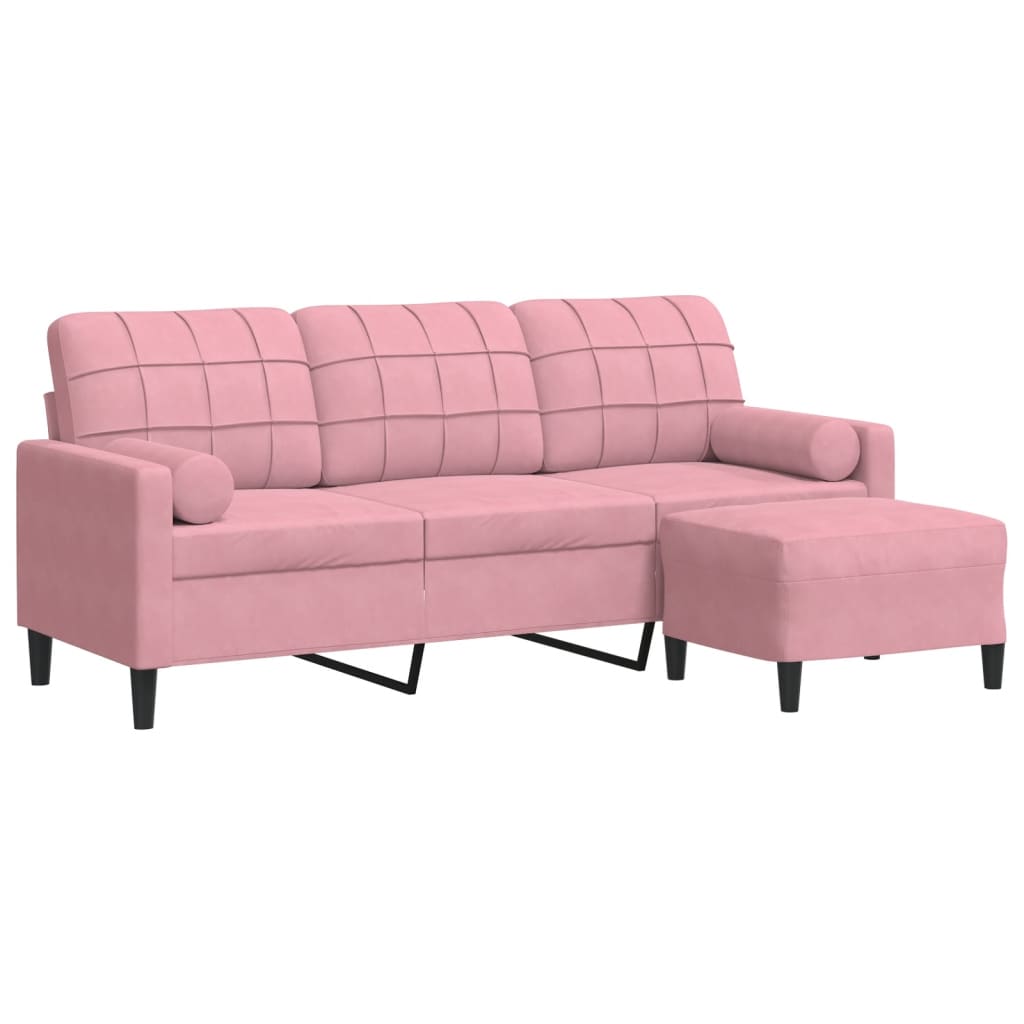 vidaXL 3-osobowa sofa z podnóżkiem, różowa, 180 cm, aksamitem