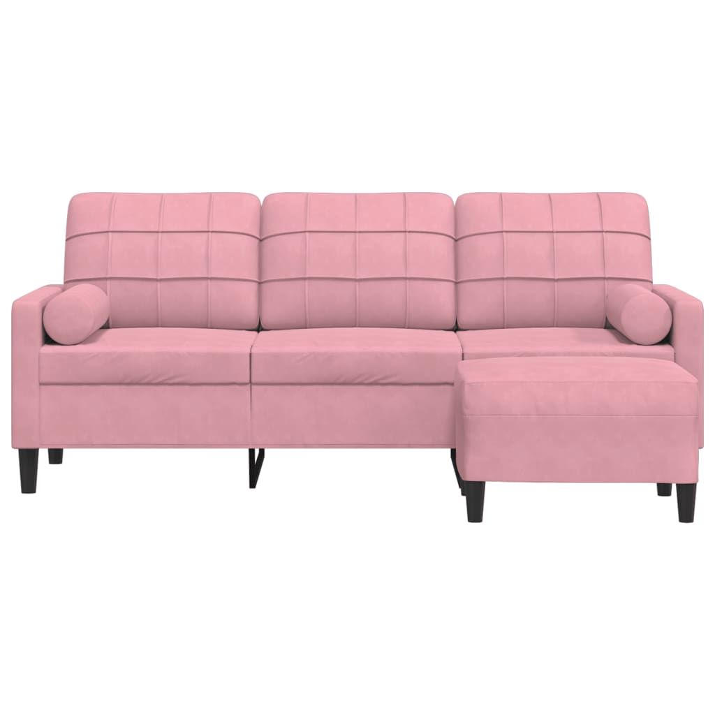 vidaXL 3-osobowa sofa z podnóżkiem, różowa, 180 cm, aksamitem