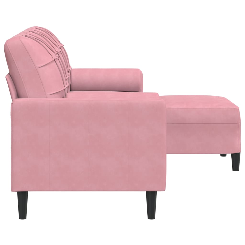 vidaXL 3-osobowa sofa z podnóżkiem, różowa, 180 cm, aksamitem