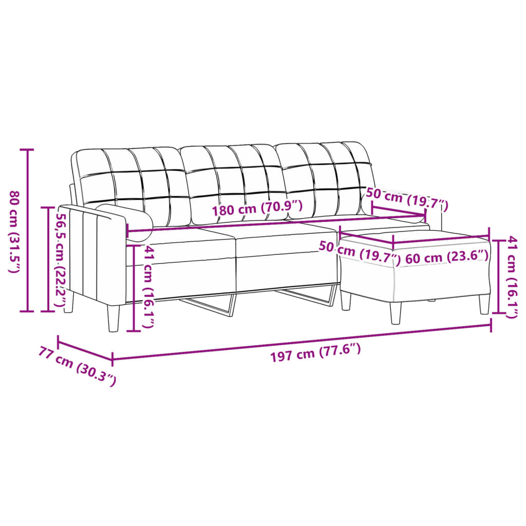 vidaXL 3-osobowa sofa z podnóżkiem, różowa, 180 cm, aksamitem