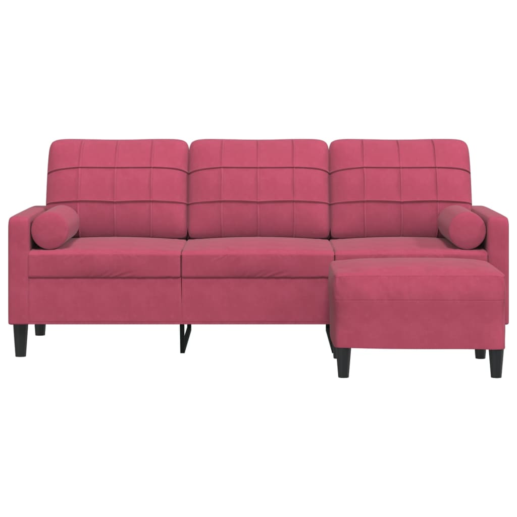 vidaXL 3-osobowa sofa z podnóżkiem winna czerwień 180 cm, aksamit