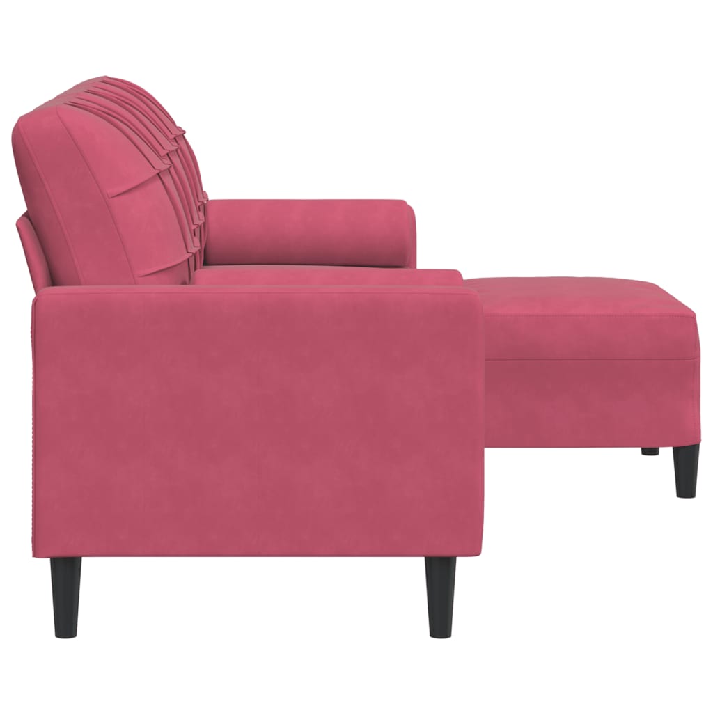 vidaXL 3-osobowa sofa z podnóżkiem winna czerwień 180 cm, aksamit