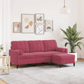 vidaXL 3-osobowa sofa z podnóżkiem winna czerwień 180 cm, aksamit