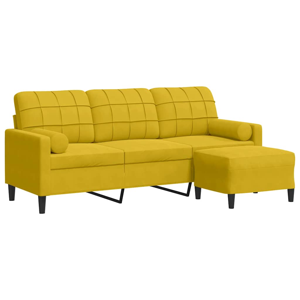 vidaXL 3-osobowa sofa z podnóżkiem, żółta, 180 cm, aksamit