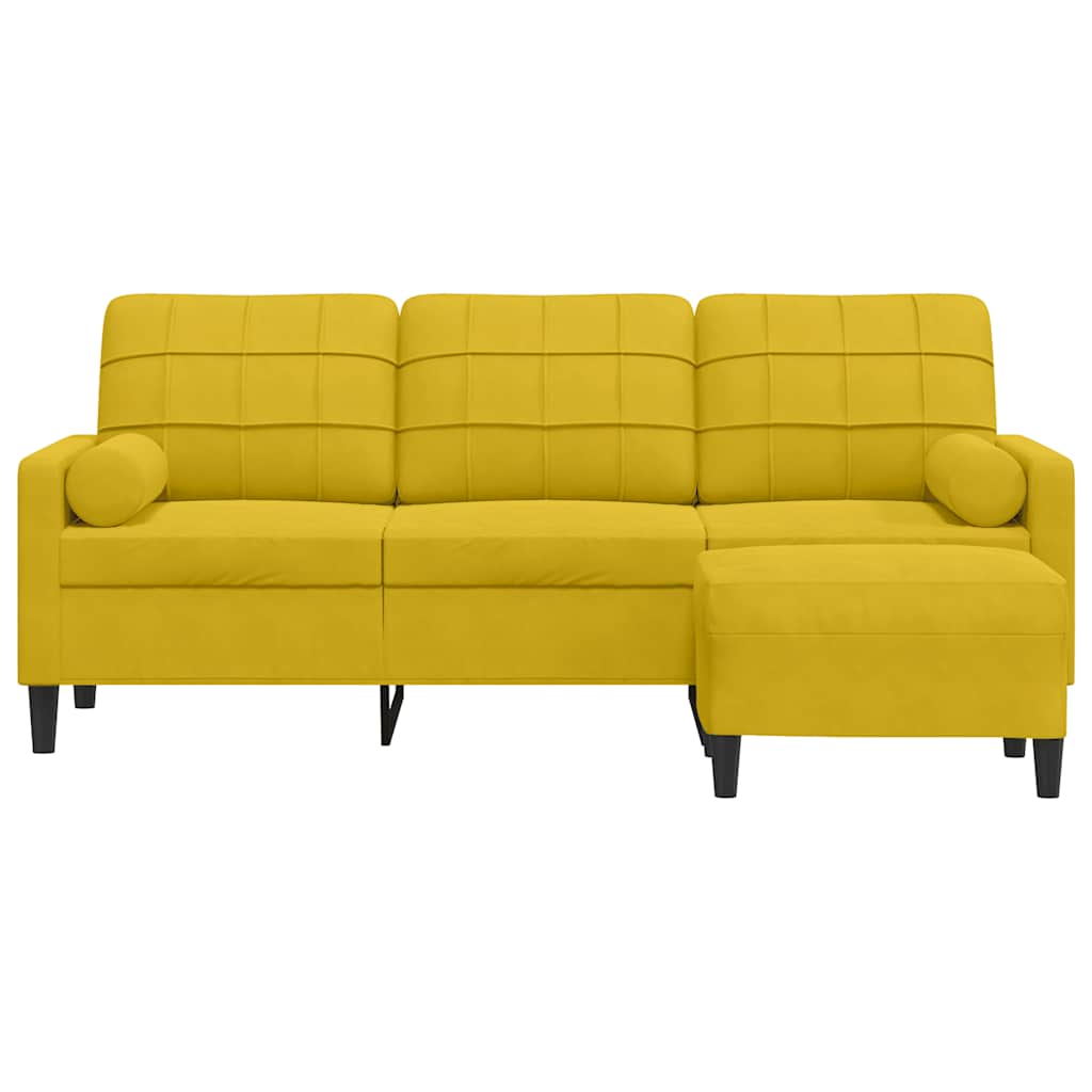 vidaXL 3-osobowa sofa z podnóżkiem, żółta, 180 cm, aksamit