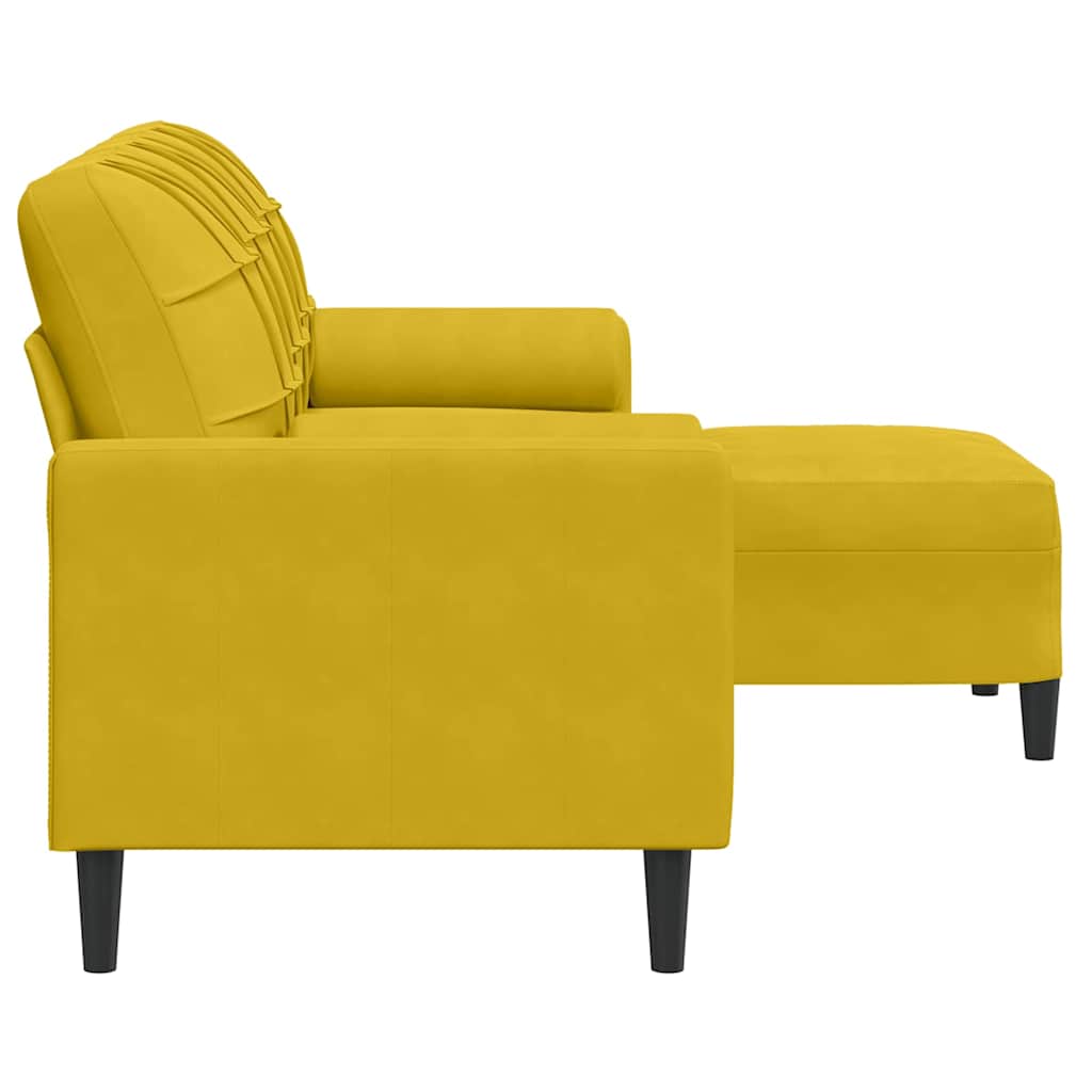 vidaXL 3-osobowa sofa z podnóżkiem, żółta, 180 cm, aksamit