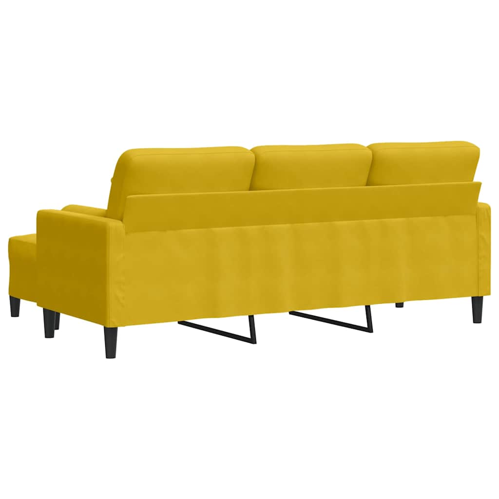 vidaXL 3-osobowa sofa z podnóżkiem, żółta, 180 cm, aksamit