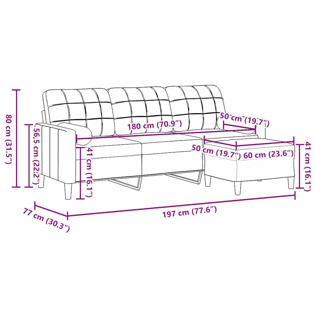 vidaXL 3-osobowa sofa z podnóżkiem, żółta, 180 cm, aksamit