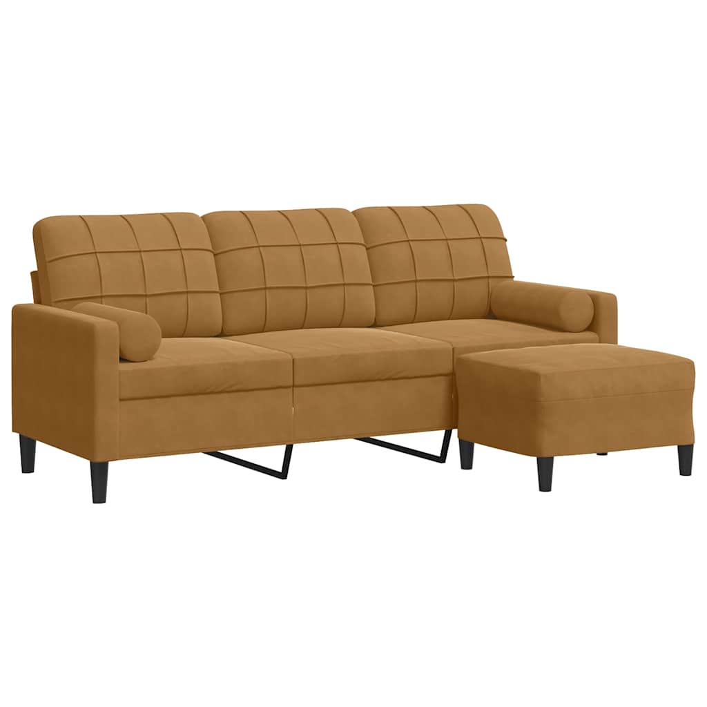 vidaXL 3-osobowa sofa z podnóżkiem, brązowy, 180 cm, aksamit
