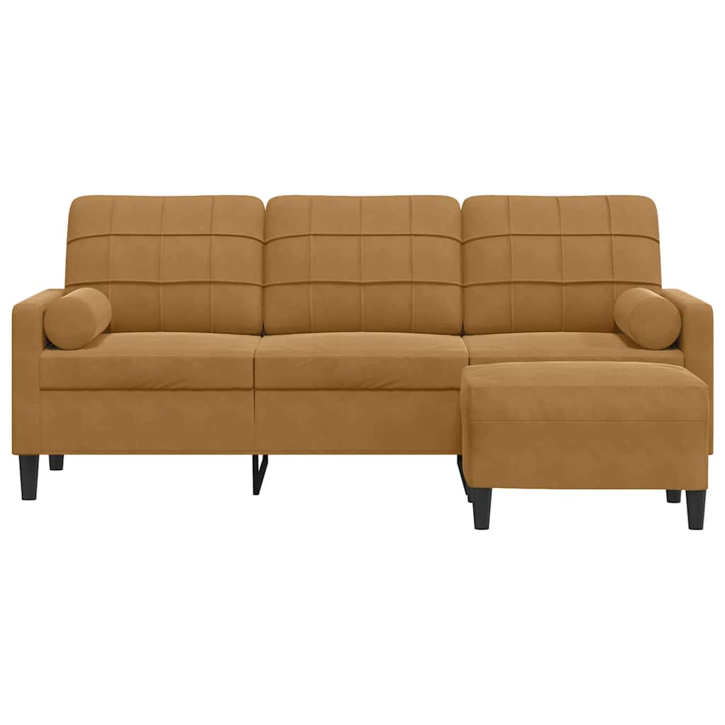 vidaXL 3-osobowa sofa z podnóżkiem, brązowy, 180 cm, aksamit