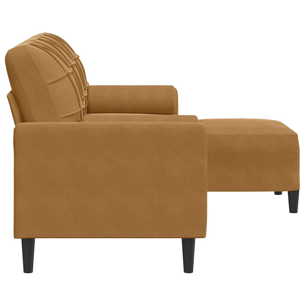 vidaXL 3-osobowa sofa z podnóżkiem, brązowy, 180 cm, aksamit