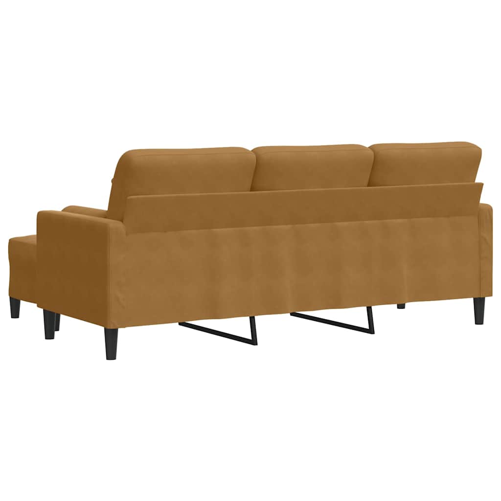 vidaXL 3-osobowa sofa z podnóżkiem, brązowy, 180 cm, aksamit