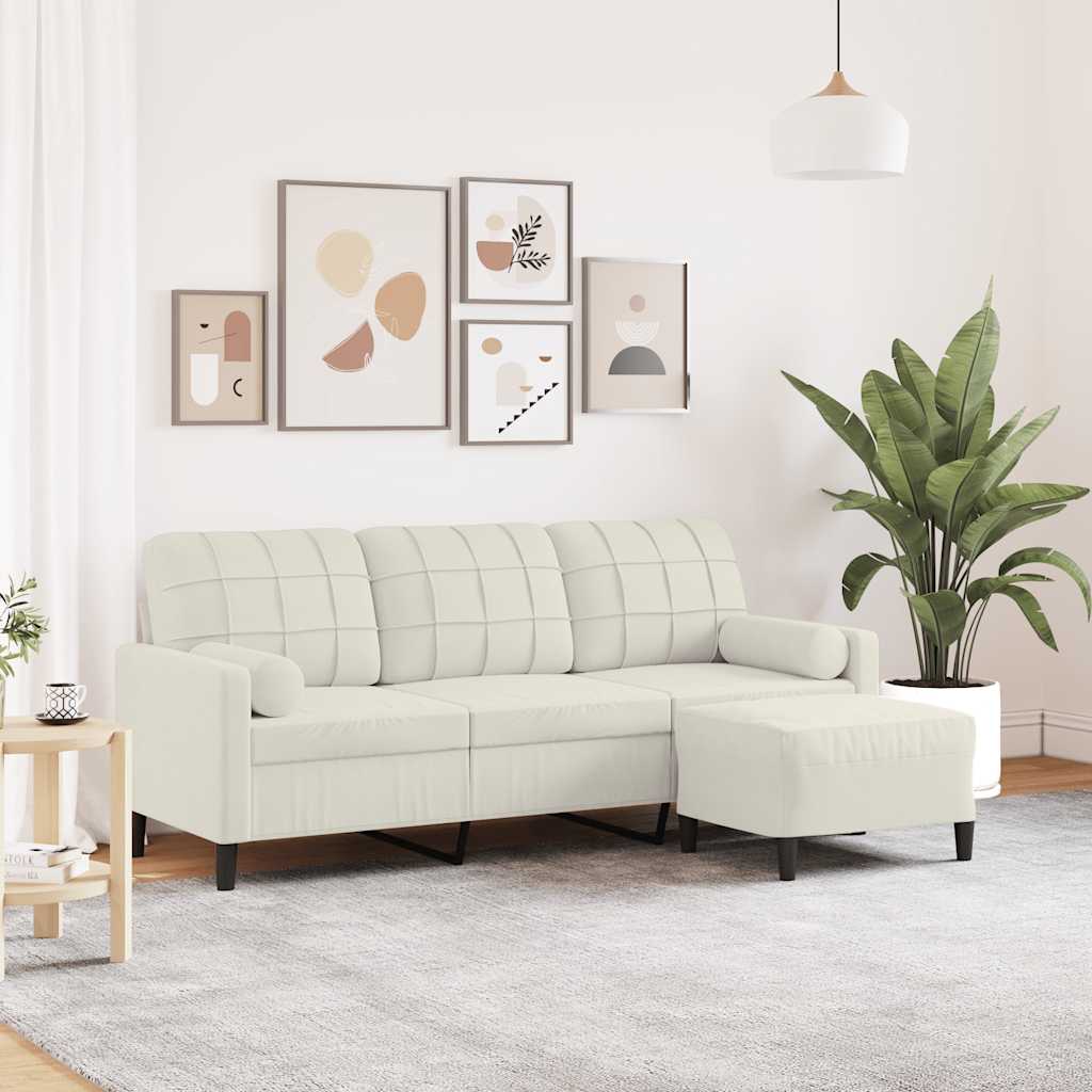 vidaXL Sofa 3-osobowa, kremowa, 180 cm, tapicerowana aksamit