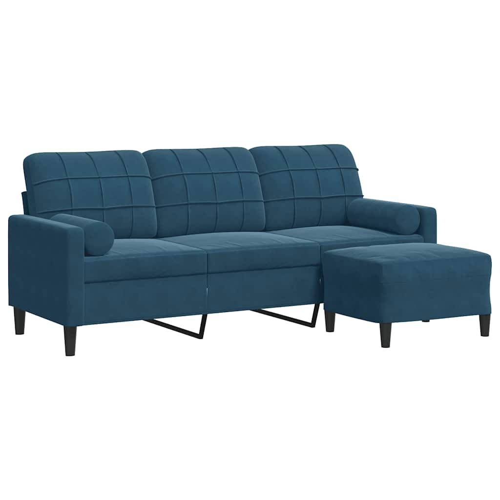 vidaXL 3-osobowa sofa z podnóżkiem, niebieska, 180 cm, aksamit