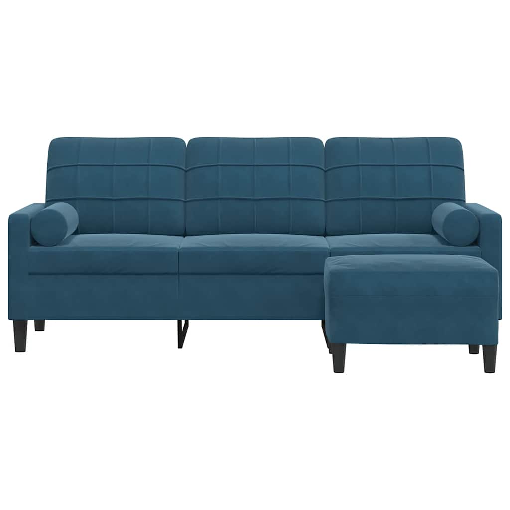 vidaXL 3-osobowa sofa z podnóżkiem, niebieska, 180 cm, aksamit